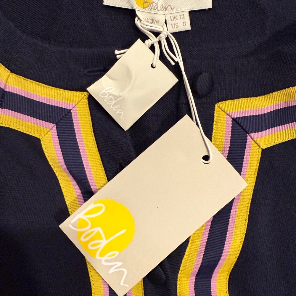 Boden Ribbon Trim Cardigan Covered Buttons US Size 8 NEW WITH TAGS